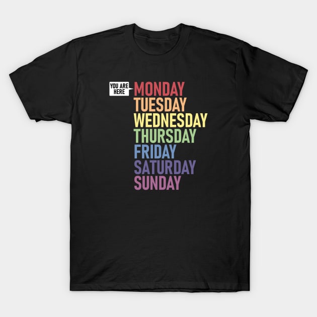 MONDAY "You Are Here" Weekday Day of the Week Calendar Daily T-Shirt by Decamega